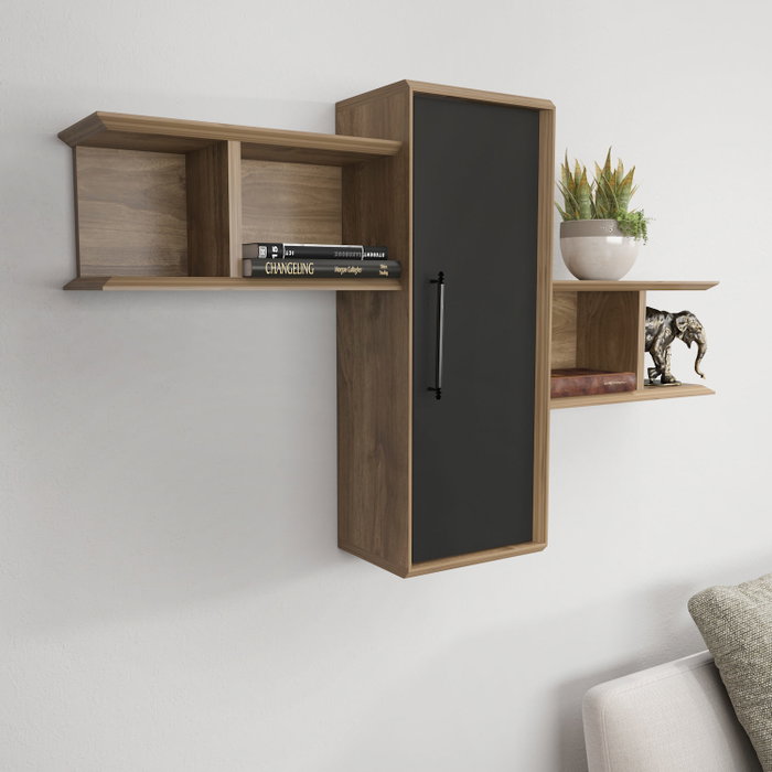 Hanah Home Estantería de Pared Nogal y Negro Hanah Home Estantería de Pared Nogal y Negro